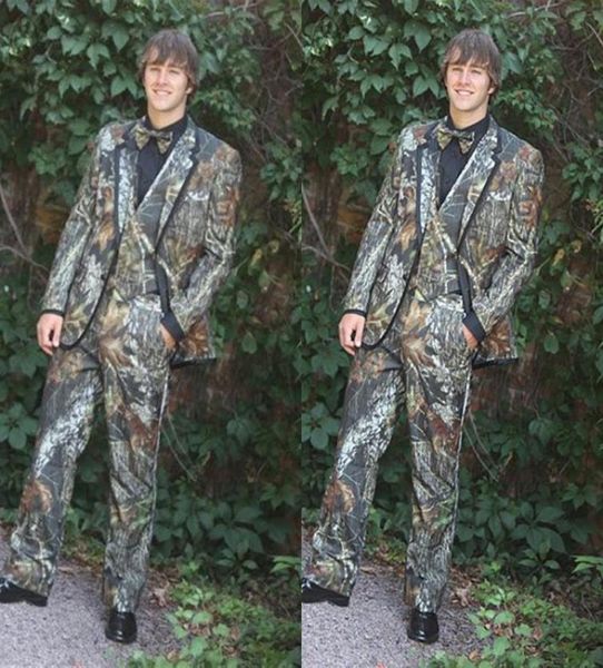 

new camo wedding tuxedos wedding camouflage suit custom made slim fit mens blazers fashion groom wear jacket pants vest bow4891955, Black;gray
