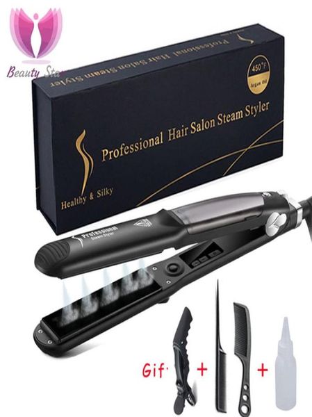 

drop professional steam hair straightener ceramic vapor hair flat iron seam hair straightening iron cx2007216918146, Black