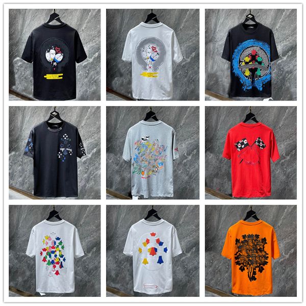 

2023 mens t-shirts heart brand crew neck chromes short sleeves tees ch t-shirts sweater casual horseshoe sanskrit cross pattern tees men ts, White;black