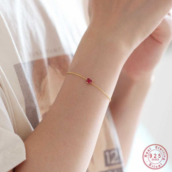 

charm bracelets 925 sterling silver plated 14k gold red zircon heart bracelet for women korean simple temperament party jewelry accessories, Golden;silver