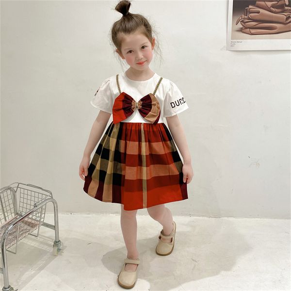 

new high-end girl skirt brand designer girl skirt alphabet print sewing design short sleeve pleated skirt summer girl g10#90cm-140cm, Red;yellow