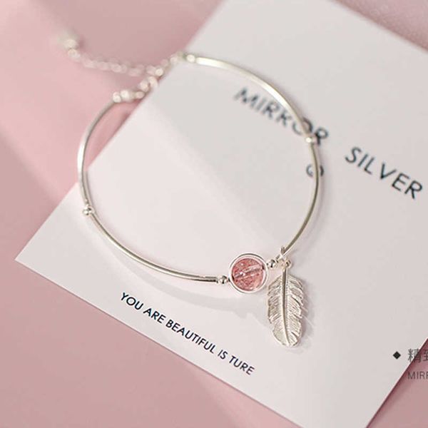 

charm bracelets 925 sterling silver round bracelet crystal bead feather charm bracelet bangles for women silver 925 jewelry paired bracelets, Golden;silver