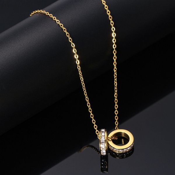 

luxury design double circle pendant necklace ins style white zircon jewelry for women, Silver