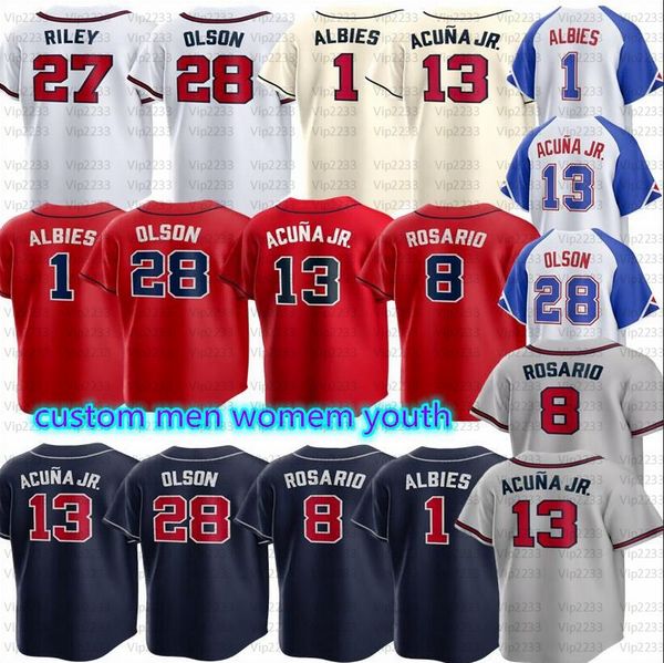 

ronald acuna jr baseball jersey michael harris ii sean murphy ozzie albies max fried jerseys hank aaron spencer strider matt olson austin ri, Blue;black
