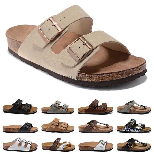 

designer sandals birks men women arizona gizeh summer flat slippers suede leather sliders outdoor indoor buckle strap flats cork casual, Black