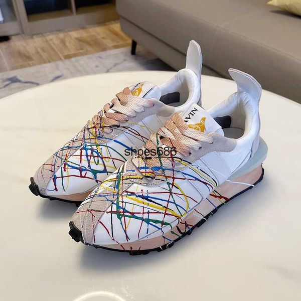 

2023 new graffiti genuine leather forrest shoes personalized hand-painted lanvins casual shoes bumper elevated women's shoes four seaso, Black