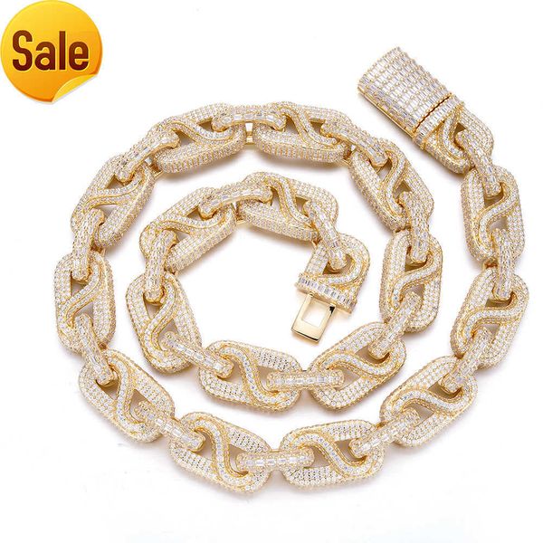 

rapper new jewelry vvs moissanite 14k gold fully iced out baguette zircon 12mm cuban link necklace, Silver