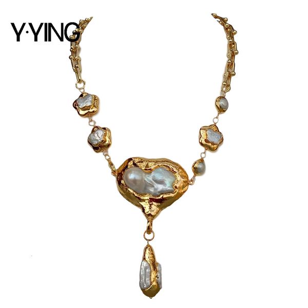 

pendant necklaces yying cultured white keshi flower pearl chain necklace big 20" 230506, Silver