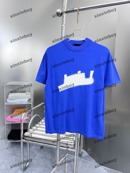 

xinxinbuy men designer tee t shirt 23ss knitted letters jacquard short sleeve cotton women blue green m-3xl, Black;brown