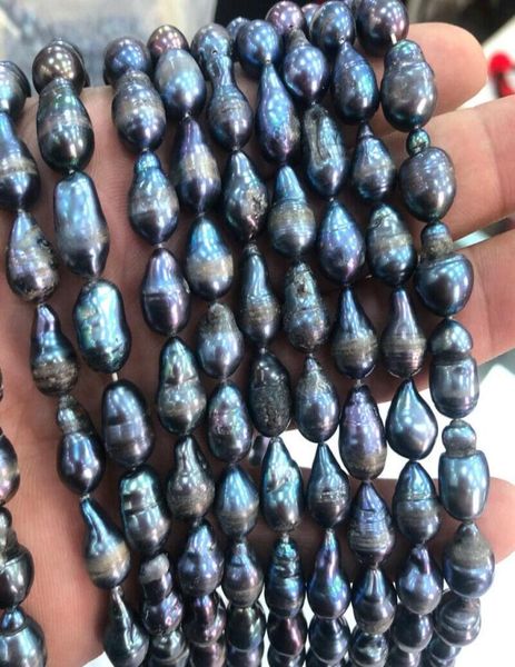 

lot black fresh water pearl beans baroque meter 10x14mm strand2812761, Green;white