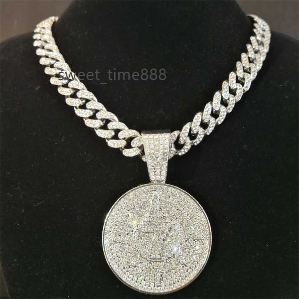 

pendant necklaces hip hop crystal lucky number 7 pendant with big miami cuban chain choker necklace for men women iced out coin jewelry 2209, Silver