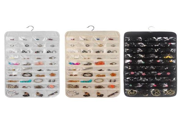 

jewelry pouches bags 80 pockets double sided hanging display foldable organizer storage bag7467679, Pink;blue