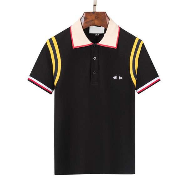 

men's polo shirt designer black and white striped pattern short sleeve collared t shirt fashion brand designer lapel polo shirt, White;black
