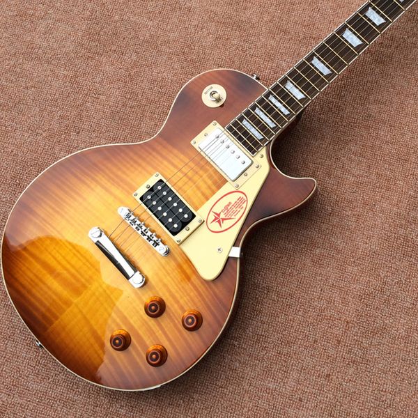 

electric guitar, mahogany fingerboard, 2 different pickups, chrome plated hardware, solid mahogany, aaa flame maple 58