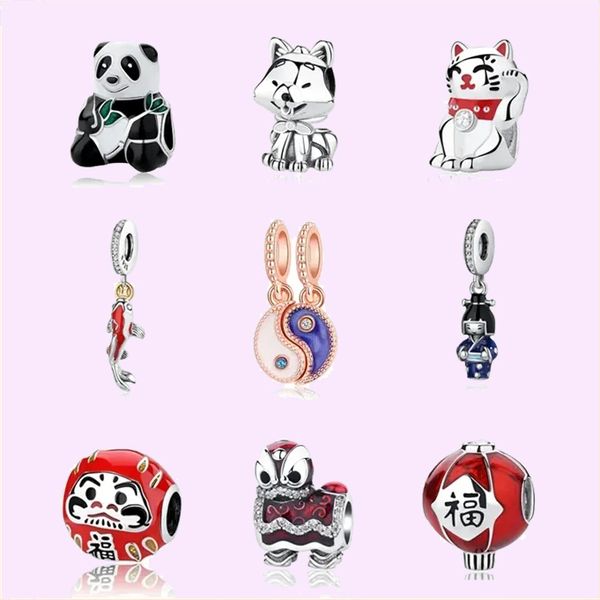 

925 sterling silver charms for pandora jewelry beads chinese lion dancing fish pendant beads, Black