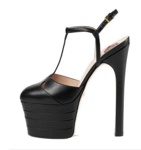 

women039s leather closedtoe sandals waterproof platform high heels single stiletto heel with buckle size 3443 black4436224, Black