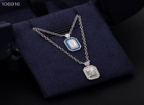 

pendant necklace s925 sterling silver bule crystal square perfume bottle charm short chain for women jewelry6811190