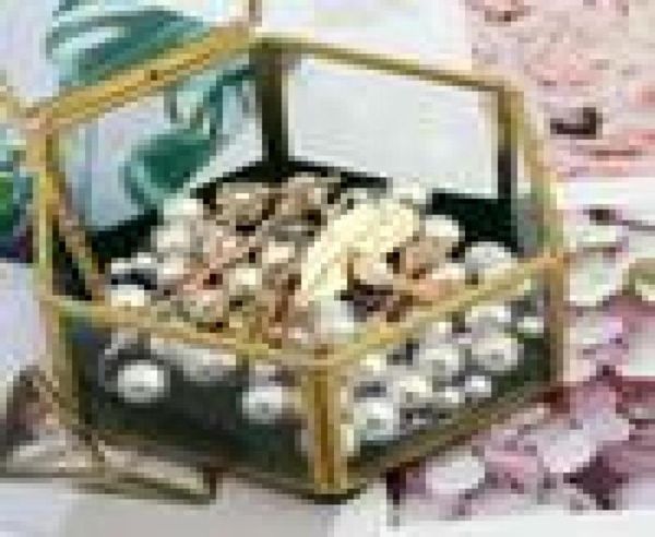 

hexagonal clear glass metal decorative slanted lid shadow box vintage jewelry chest keepsake storage case5447462, Pink;blue