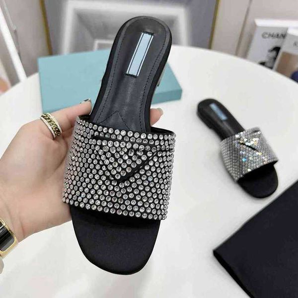 

luxury sequins designer slippers square toe real leather woman summer slide sandales party shoes with box, Black