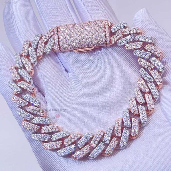 

hip hop iced out 10mm 13mm 15mm rose godl 2 tone vvs moissanite cuban bracelet, Silver