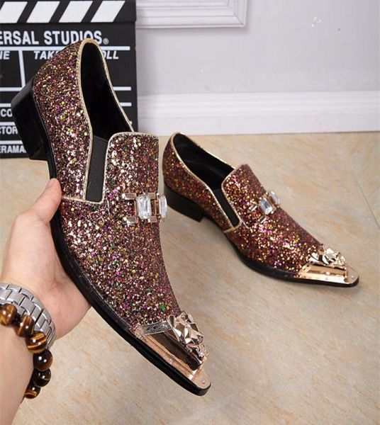 

mens leather dress shoes metallic toe mens glitter shoes genuine leather wedding shoes for men9154511, Black