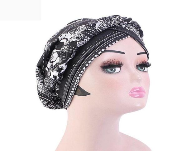 

beanieskull caps summer flower print turban muslim hat fashion braided bandanas india head wrap african nigerian headwear party a3833840, Blue;gray