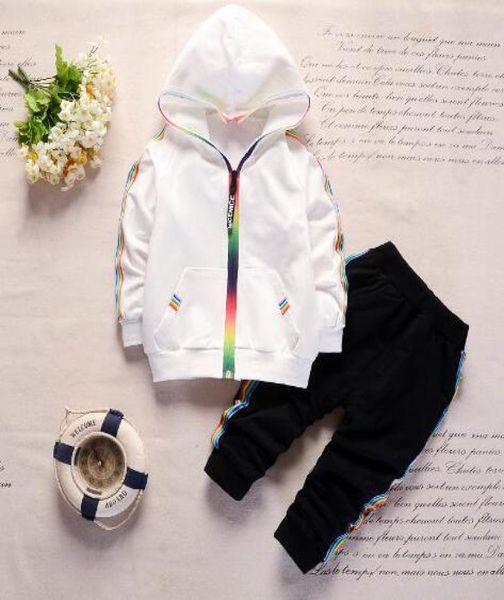 

classic fashion boy designer clothes spring hoodie long sleeve suit girl designer kids clothes zipper shirt 2piece set5056368, White