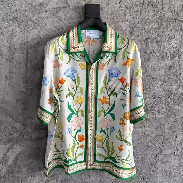 

men's casual shirts 23ss casablanca silk flower print beach couple loose short sleeve 230506, White;black