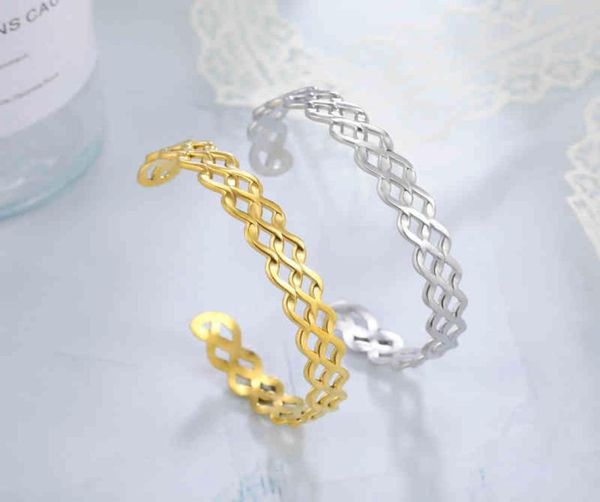 

stainless steel open wave bangles for women adjustable gold color cuff bracelet 2022 fashion jewelry gift for lover l2206226594088, Golden;silver