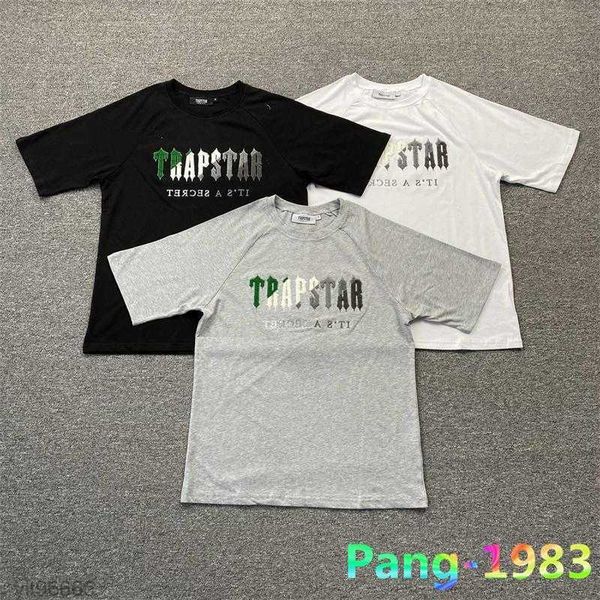 

men's t-shirts spring summer trapstar t-shirt men women green white towel embroidery short sleeve t shirt set versatile comfort cotton, White;black