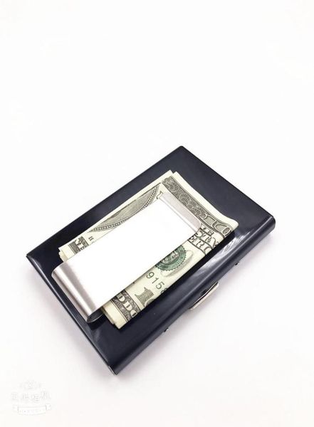 

stainless steel men money clip women metal bank case box rfid card wallet credit cardid holder8219622, Black