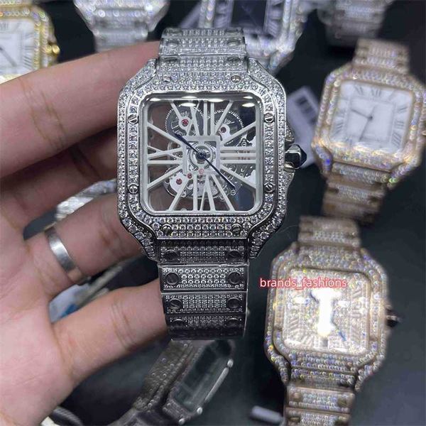 

cartir men's new ice diamonds watch skeleton see-through dial watch silver stainless steel case watches quartz movement