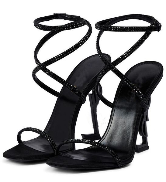 

luxury designer women sandals shoes black crystal-embellished letter heels sandals for women