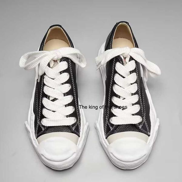 

premium leather thick bottom sneakers flats shoes designers shoe canvas lace-up women luxury rubber cap mmy maison mihara yasuhiro hank orig, Black