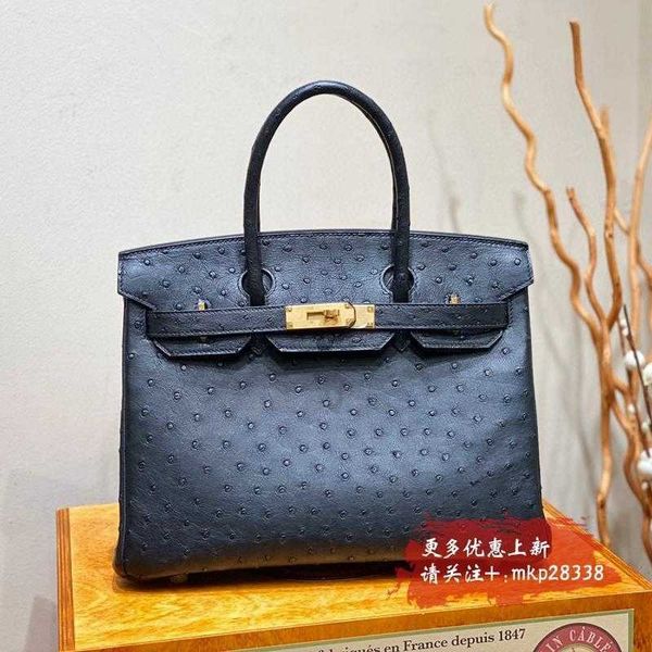 

brand totes bag bk fashion bags pure hand sewn south african ostrich leather bag 25/30 large capacity handbag luxury genuine leather women&#