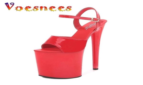 

voesnees brand women heels show sandals platform laceup stripers high 15 17 20 cm female shoes party pole dance 2112075940950, Black