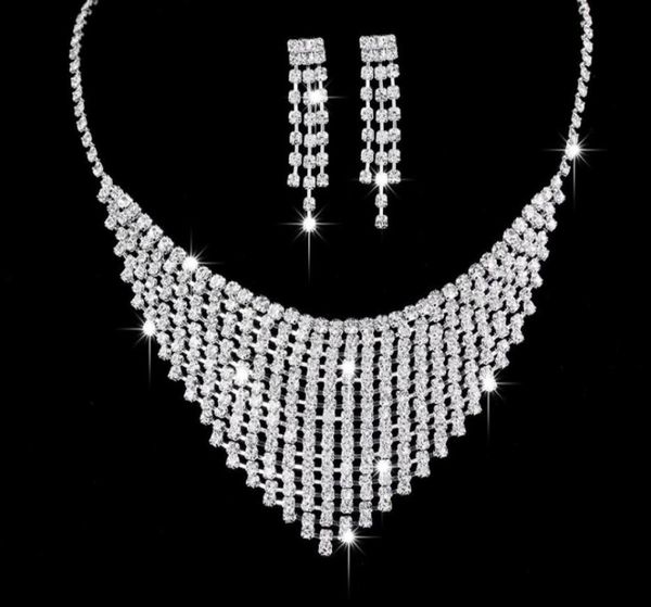 

silver color rhinestone crystal bridal jewelry sets for women necklace earrings bracelet set wedding accessories7669102, Slivery;golden
