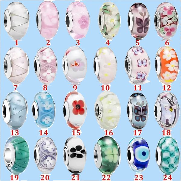 

925 silver beads charms fit pandora charm flower bud butterfly magnolia series glass, Black