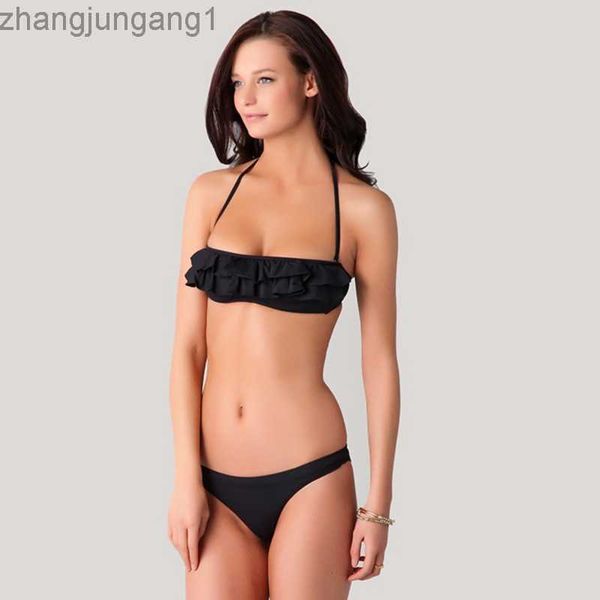 

designer fashion bikini quality nylon plenum bikini raised chest ruffle edge european swimwear t shirt, White;black