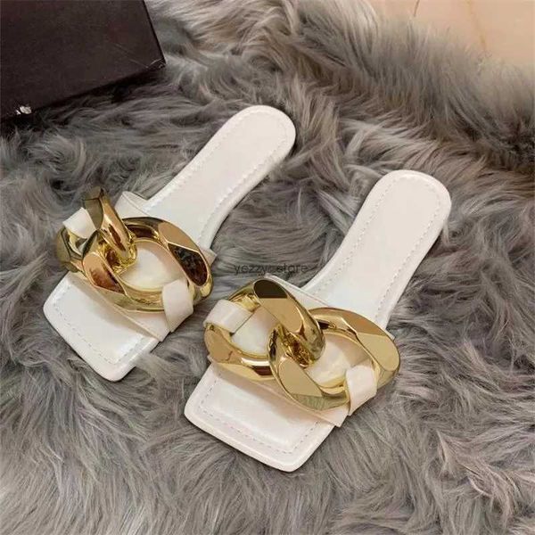 

designer sandals womens slippers rubber fashion womens sandals metal plastic chain flip flops women luxury sandal casual shoes loafers beach, Black