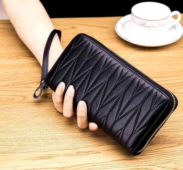 

wallet female long section large capacity leather zipper rfid ladies bag layer cowhide clip hand korean version8488226, Black