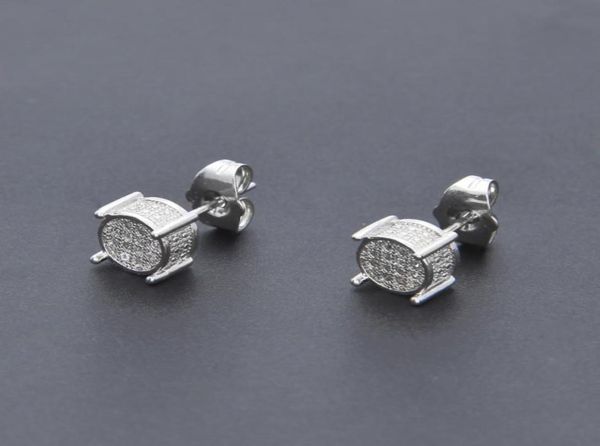 

hip hop iced out silver lab diamond screw back stud earring 3d round side cz simulated jewelry2070899, Golden;silver