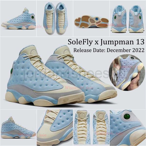 

shoes designer solefly x jumpman 13 13s mens high sneakers muslin light smoke grey gum light brown celestine blue 40-47 2.5