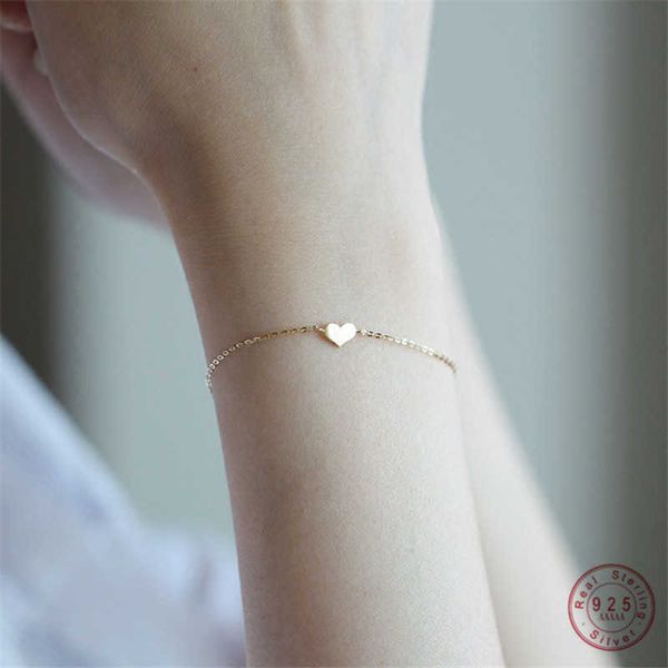 

charm bracelets 925 sterling silver korean version simple heart stick chain bracelet women fashion charm 14k gold jewelry accessories aa2305, Golden;silver