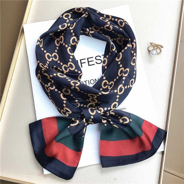 

letter small scarf flat angle scarf for women's spring and autumn wear fashion tie wrist strap headband decoration, Blue;gray