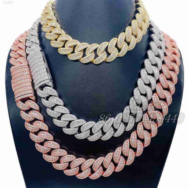 

18mm 20mm width silver hip hop necklace vvs moissanite cuban link chain diamond mens necklace icedout jewelry good quality