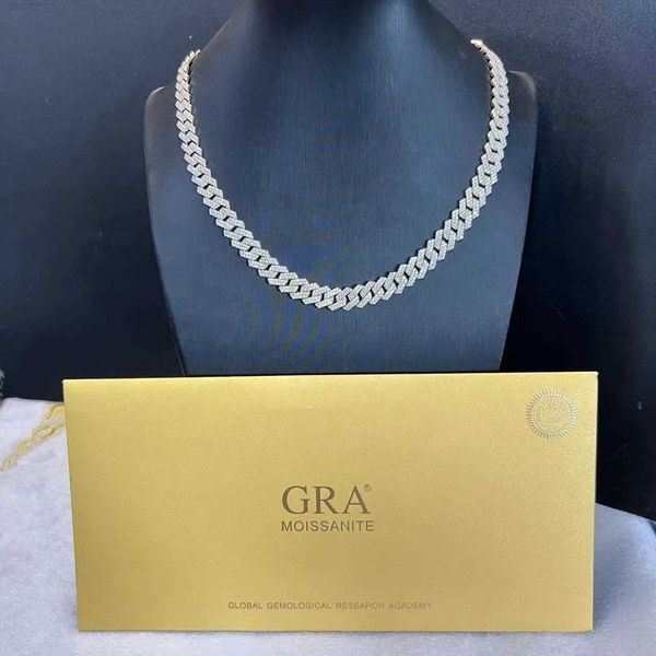 

men 10k yellow solid gold vvs1 moissanite diamond cuban link chain iced out 10mm 18mm custom hip hop jewelry, Silver
