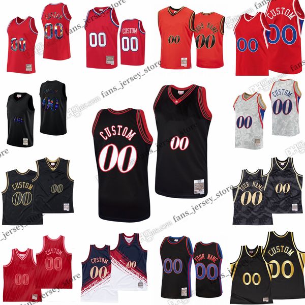 

allen iverson custom retro mitchell and ness basketball jerseys harris embiid tucker melton korkmaz niang maxey springer milton stitched jer, Black;red