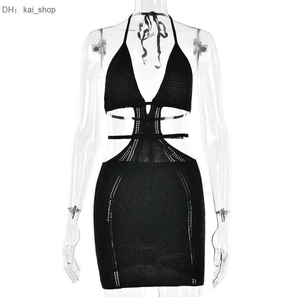

street style dresses 2023 spring/summer new knitted sweater dress pure lust spicy girl open back hanging neck strap short skirt 21, Black;pink