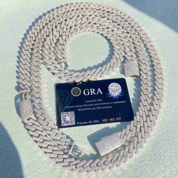 

custom 12mm 13mm 14mm 15mm 16mm 18mm width two rows vvs moissanite silver 925 women necklace cuban chain